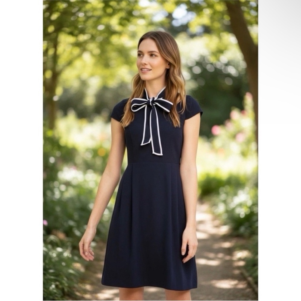 JCrew knee length Navy Blue Dress with Bow Detail